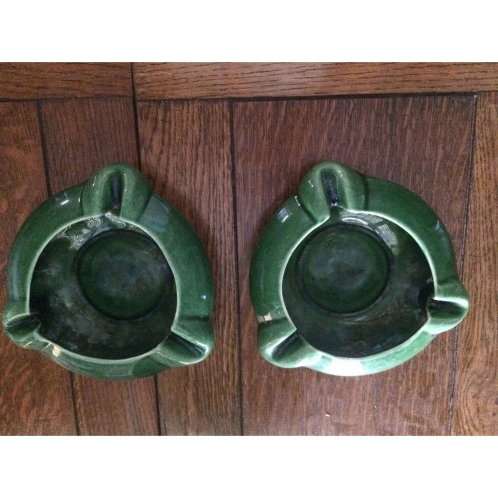 Danish Modern Ashtrays Moss Green Retro Tobacciana Man Cave MCM